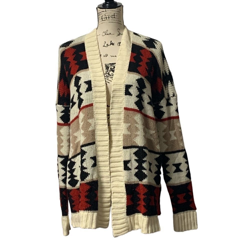 POLLY & ESTHER Chunky Cardigan Sweater Aztec Tribal XL